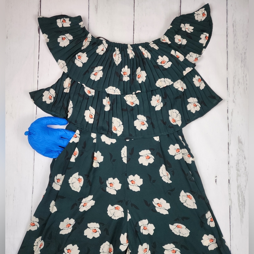 J.O.A. from Anthropologie -- Green Floral Jumpsuit - Wide Leg Flowy with Pockets - Picture 5 of 13